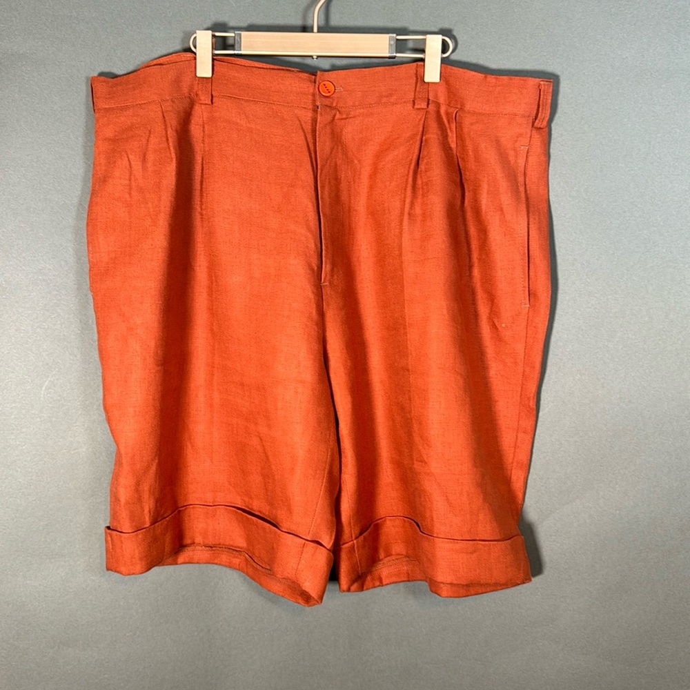 Men's Linen Blend Orange Pleated Shorts